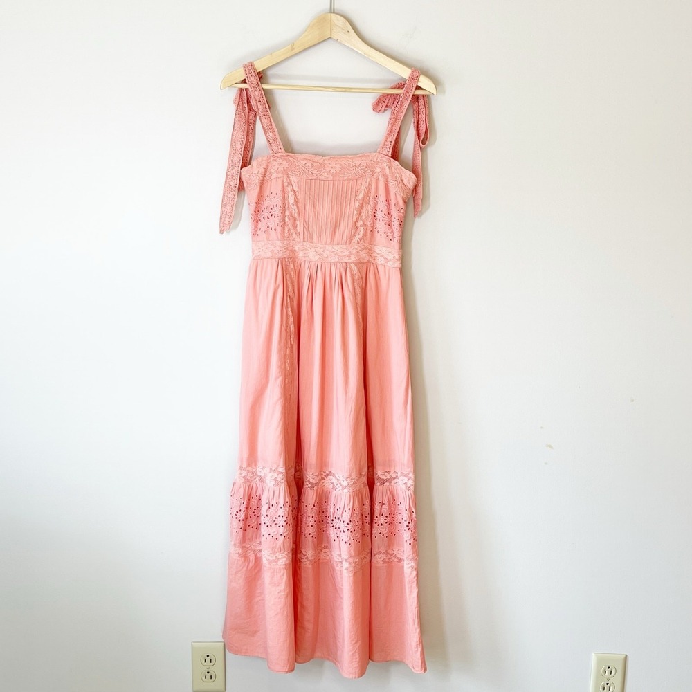 LoveShackFancy Ayala Dress in Peach Blossom Eyelet Midi Size 0 - Picture 3 of 14